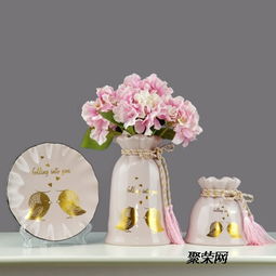 北欧创意花瓶摆件 陶瓷简约花器三件套装饰盘 酒柜玄关装饰品